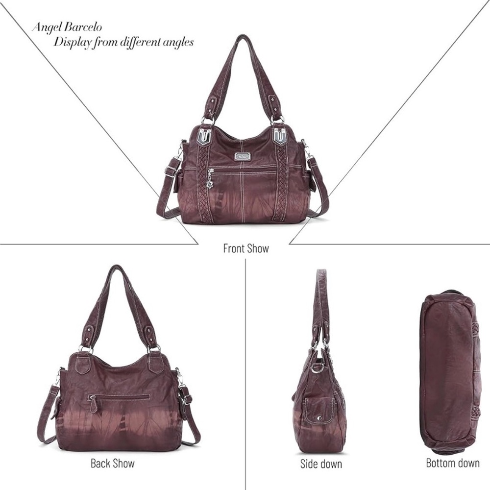 Angel Barcelo Burgundy Hobo Shoulder Bag - Picture 3 of 14